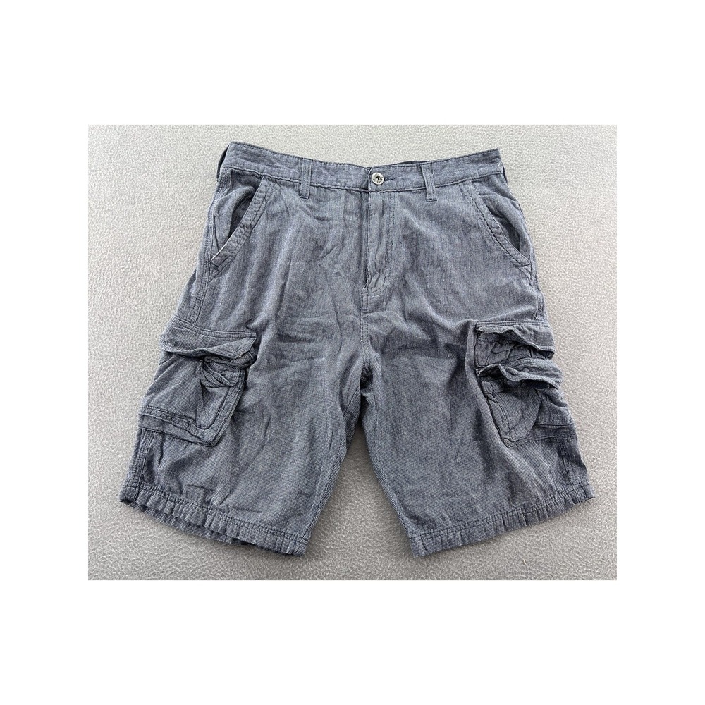 Vintage Genes 1891 Mens Cargo Shorts Sz 34 Blue Micro Check Textured Stacked